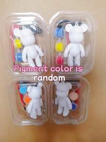 10 pezzi Set di pittura fai-da-te con orsetti fluidi, decorazione graffiti dipinta a mano, comprende colori, cucchiai, orsetti di plastica, pennelli, forniture creative per artigianato, set di pittura per il ritorno a scuola, laurea, eventi di festa, regali significativi per le vacanze, adatto anche per riempire le calze di Natale (disponibili orsetti con testa grande e testa piccola, colori casuali)