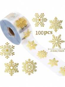 100/500pcs Transparent Christmas Snowflake Sealing Stickers - Gold Snowflake For Gift Wrapping Decoration, Cards - Suitable For Holiday Party Decoration, Festive Decoration Accents, Vibrant Holiday Decor, Non-Adhesive Decoration, Card Decoration, High-Quality Finishing, Decorative Sealing, DIY Decoration - Multicolor - View 7