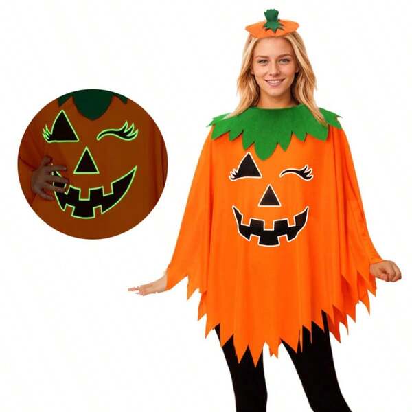 2pcs Halloween Adult Pumpkin Clothes Pumpkin Headdress Party Festival Cosplay Role Play Makeup Show Costume