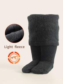 1 Pair Cozy Warmth Girls' Tights - Fleece Interior, Solid & Striped, Great For Cold Days Baby Toddler Leggings