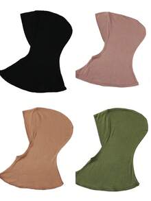 4 Peças/Conjunto Touca Interna Modal de Cor Sólida Com Capa Para o Pescoço, Elástica, Macia e Respirável para Mulheres, Lenço, Chapéu, Acessórios de Abaya, Véu Diário