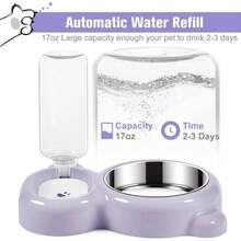 Dog Bowls, Food And Bowl Set With Dispenser And Stainless Steel Bowl Cats And Small Dogs - Light Blue - 紫色 - 查看 2