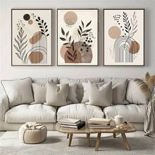 3 pièces/set Affiches sur canevas encadrées en bois style minimaliste moderne, impression de plante abstraite de style bohème, décoration murale créative et simple, pour salon, chambre à coucher, cuisine, salle à manger, salle de classe, bureau, art mural, décoration de pièce, cadeau parfait pour les amateurs d'art et les passionnés de décoration d'intérieur, cadre en option