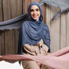 1pc New Fashionable Casual Soft Comfortable Breathable UV Protection Warm Scarf, Suitable For Daily Wear, Festivals And Celebrations, Autumn/Winter, 100% Cotton Material, Hand-Dyed, Solid Color Hijab Scarf For Women - Multicolor - View 6