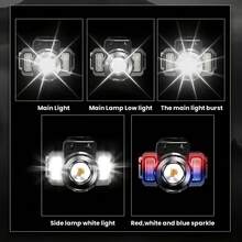 户外多功能 LED 传感器头灯，使用 1 X 18650 1500mAh 电池，Type-C 充电，5 种照明模式，适用于礼物、海滩梳理、露营、巡逻等