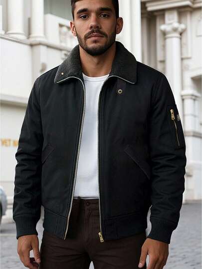 Chaqueta casual con forro polar para hombres, ropa exterior minimalista y de moda para otoño/invierno