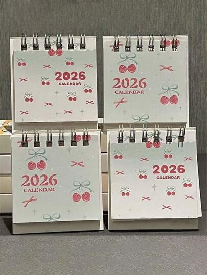 1个2026年抹茶樱桃迷你桌面日历，ins风高美感，少女心，学生适用，迷你桌面日历，掌上大小，便携