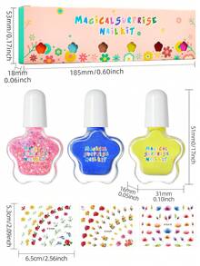 9 件套（6 件指甲油 + 3 件随机指甲贴纸）儿童美甲沙龙套装 - 闪亮马卡龙纯色水性可撕式指甲油、闪光凝胶指甲油、可爱花卉和蝴蝶指甲贴纸，适合女孩、儿童、DIY 美甲、学校活动、生日礼物