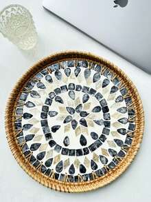 1pc Ins Style Natural Handwoven Minimalist Forest Rattan Storage Tray, Round Creative Woven Tray, Multifunctional Snack Plate, Jewelry Organizer Tray, Suitable For Home Decor, Bedroom Storage, Dining Table Food Arrangement, Can Hold Coffee, Bread, Fruits And Other Items To Enhance Living Quality