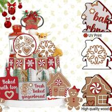 Zestaw 13 drewnianych tacek z piernikami i płatkami śniegu – idealny do dekoracji domu, biura i na imprezy świąteczne