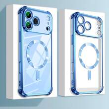 适用于三星 Galaxy A06 A16 A26 A36 A56 S25 Ultra S24 Ultra 的奢华电镀 TPU 磁吸手机壳，透明设计，兼容 MagSafe，内置摄像头镜头保护膜，柔软 TPU 透明防震超薄保护套，兼容 系列，春季礼物，国际版，非国内版 - 藍色 - 查看 2