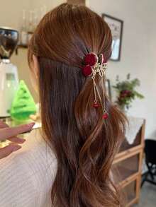 Presilha de cabelo feminina pequena com strass, rosa e borboleta, ideal para uso diário no outono e inverno. Acessório elegante para cabelo, perfeita para looks de férias e para o verão. - Vermelho - Ver 5