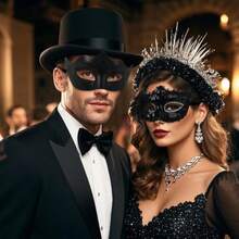 Masquerade Masks For Couple Couple Venetian Mask For Christmas Festival Costume Party Black Gold - như hình ảnh - Xem 6