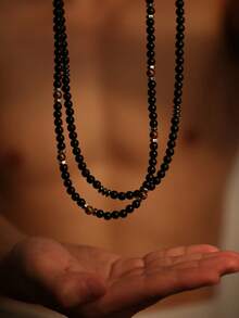 1 件时尚夏季简约黑色串珠项链男士珠宝 - 黑色 - 查看 6