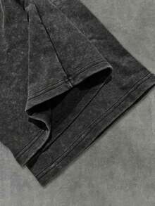 Pantaloni lungi spălați cu șnur pentru bărbați, culoare închisă, cu poster vintage - Negru - Vizualizare 4