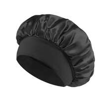 2 pièces Bonnet en soie pour dormir, bonnets de cheveux en satin, bonnet de nuit en soie à bande élastique douce, enveloppement de cheveux en soie pour cheveux bouclés (noir et or). Serviettes de douche pour salon de beauté, hôtel, sport, essentiels de la maison, serviette, soins de la peau