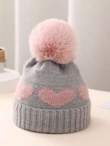 1 件婴儿双层加厚提花心形针织帽，可爱温暖女童针织帽 - 1PC - 查看 18