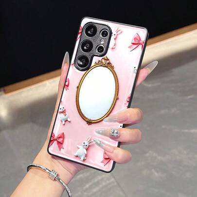 Cute Rabbit For  Phone Case For  A05 A06 A135G A15 A225G A23 A325G A52 S10 S20FE S215G S21FE S225G S23FE S24FE S25ULTRA5G Lightweight Shock-Resistant Anti-Yellowing Retro Mirror Design