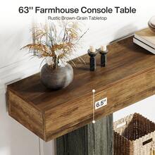 63 " Long Console Table, 2-Tier Farmhouse Sofa Table Behind Couch, Large Narrow Entryway Table For Living Room, Wooden Hallway Foyer Table With Heavy Duty Base, Rustic Brown And Grey - 棕色和灰色 - 查看 5