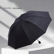 Guarda-chuva com bordas triplas e envolto, adequado para dias ensolarados e chuvosos, com superfície reforçada, dobrável, ideal para deslocamento diário, viagens, atividades ao ar livre e adequado para pessoas de todas as idades.