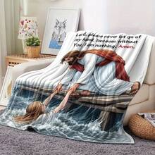 1 Piece Jesus Psalm Blanket, God Redeemer Design Digital Fleece Shawl - Small Nap Blanket - Soft And Warm, Suitable All Seasons, Comfortable Lightweight Thickened Flannel Blanket, Sofa, Bed, Camping, And Travel, Holiday DGRH - Multicolor - View 2