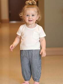 Newborn Toddler Gingham Checkered Pants Baby Girl Boy Jogger Harem Pants Infant Kids Plaid Trousers Summer Fall Bottoms - 黑色 - 查看 6