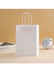 12个8英寸白色带提手礼品袋，牛皮纸材质，适用于生日、婚礼、情人节、新娘送礼会、单身派对、新娘送礼会回礼、婚礼回礼、万圣节、圣诞节等场合。 - 白色 - 查看 2