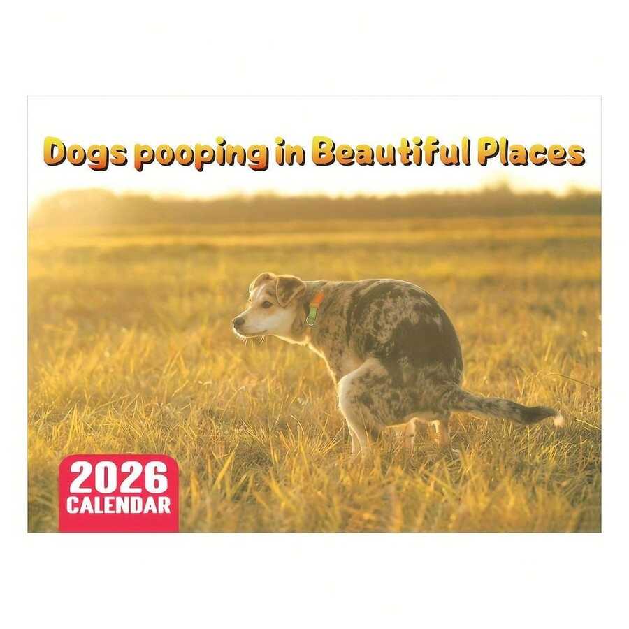 1 szt. Kalendarz na 2026 rok z okazji Dnia Psiej Kupy – Planer miesięczny, przedstawiający osobliwe sceny z psami w naturze, miesięczny planer ścienny, odpowiedni do domu lub biura - Wielokolorowe - Zobacz 1