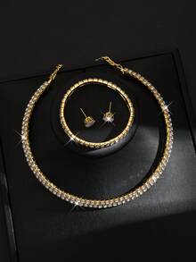 Women's Jewelry Set Necklace Earrings Bracelet Polka Dot Party Bridal Set, Thanksgiving Season Valentine's Day Accessories - Gold - View 3