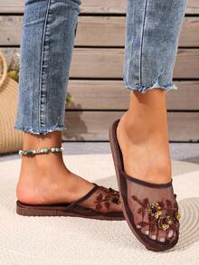 2025 New Handmade Beaded Fine Mesh Slip-On Slippers, Suitable For Indoor And Outdoor Wear - Brown - View 6