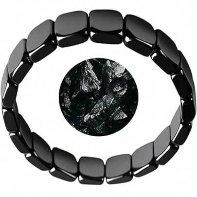 1 pieza Pulsera de hematita para hombre y mujer, pulsera de cuentas de piedra natural con propiedades curativas, pulsera elástica ajustable, pulsera de protección, joyería inspiradora y restauradora de la confianza (se envían al azar entre 19/20/21 cuentas)