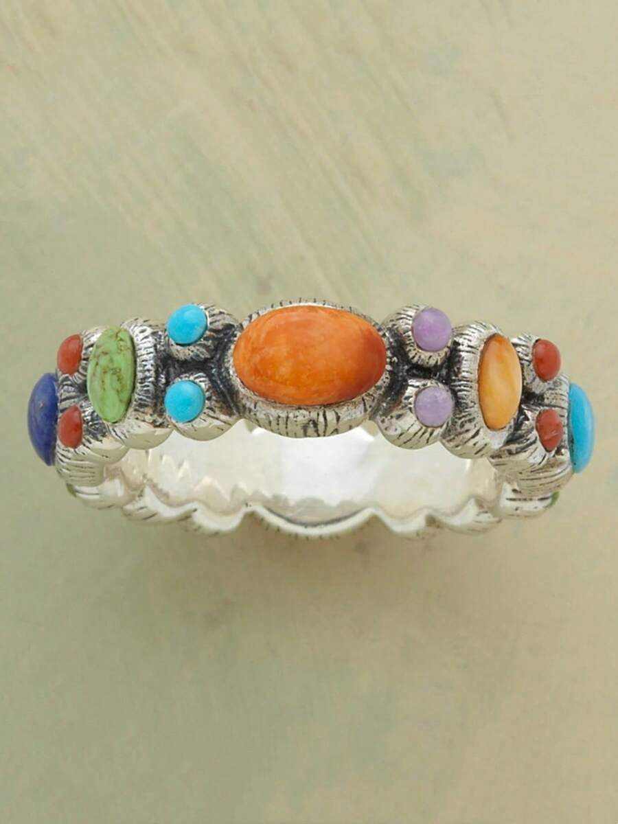 Nhẫn bạc Bohemian cổ điển, phù hợp làm trang sức dự tiệc và cưới cho phái nữ - Màu Bạc Cổ - Xem 1