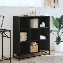Libreria Larryhot nera 97,5x33x107,5 cm in legno ingegnerizzato e metallo, robusta e durevole, facile da montare, stile decorativo, adattA, Per riporre soprammobili, statuette, libri, piccoli oggetti, ecc. - nero - Visualizzare 3