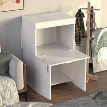 Shally Dogan Folding Space-Saving Retractable Ironing Board, Folding Cabinet With Wooden Frame For Quick Ironing, 4 Wheels For Moving, Ideal For Laundry Room, Bathroom - White Ash - View 4