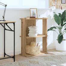 Libreria Larryhot a 3 ripiani in rovere artigianale 60x30x80 cm, robusta e durevole, facile da montare, stile decorativo, adattA, Per riporre soprammobili, statuette, libri, piccoli oggetti, ecc. - Castano - Visualizzare 3