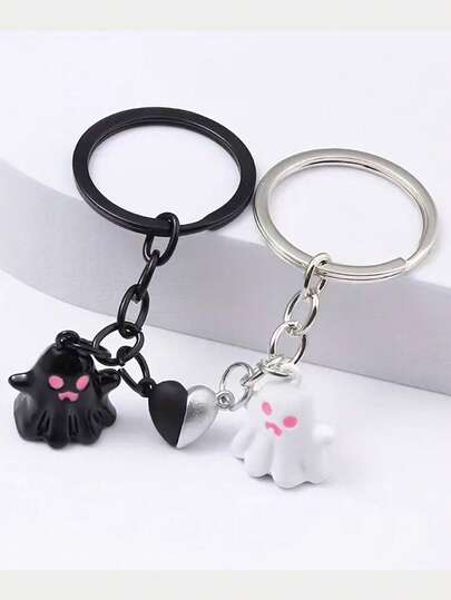 2pcs Creative Ghost Keychain, Cool & Cute DIY Car Key Chain, Halloween Party Surprise For Friends And Family, Clothing, Bag, Keyring Accessory, Couple Christmas Gift Ideas Bag Accessories Lanyards With Id Holder Car Accessories Bag Charms