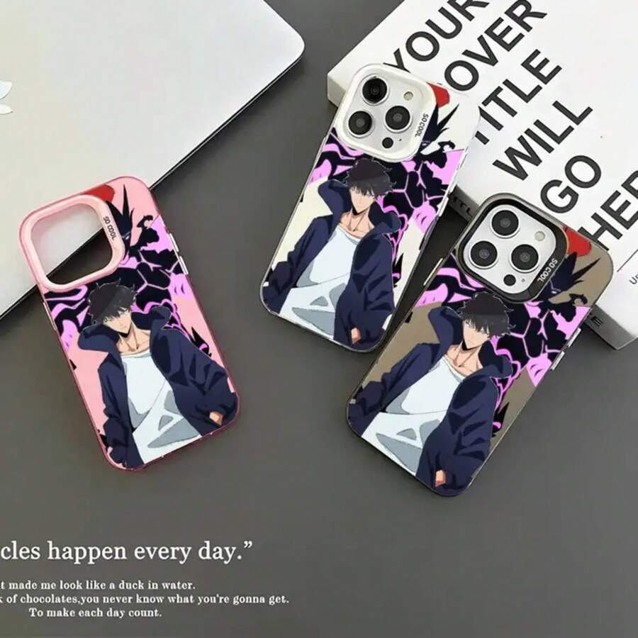 Custodia per telefono di moda anime Solo Leveling Sung Jin-Woo, colore argento, per iPhone 16, 15, 14, 13, 12, 11 Pro Max Plus - Z1 - Visualizzare 1