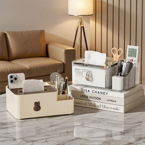 Caixa de lenços de papel multifuncional de mesa com compartimento de armazenamento - dispensador de lenços de papel suave, acomoda controles remotos, telefones, canetas e itens pequenos, suporte para caixa de lenços de papel para sala de estar, sala de jantar, quarto, cozinha, escritório, uso externo, adequado para decoração de casamento, decoração de Halloween, decoração de Natal