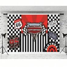 1pc Birthday Backdrop For Party Car Racing Stripes Lattice Photo Booth Prop Background Birthday Decor Photography Backdrops Vinyl