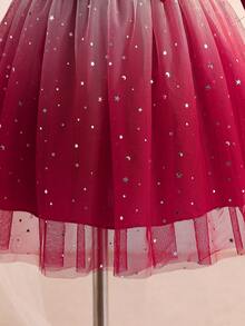coviviky Vestido de tul con degradado de colores y decoración de estrellas para niña, diseño único con lazo en la cintura, puños acampanados de manga larga, uso casual y para fiestas