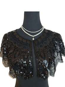 New Sequin & Beaded Shawl Collar Bolero Jacket, Glittering Short Formal Dress Outerwear, Retro Vintage Style, Gold Color - Multicolor - View 13