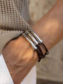 1PC New Simple And Fashionable Street Y2K Asymmetric Design Multi Layer Stacked Leather Rope Bracelet Beaded Bracelet, Suitable For Men And Women's Daily Leisure Matching, Suitable For Autumn And Winter Halloween Parties And Birthday Gifts