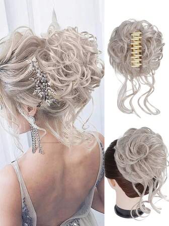 Clip de garra Piezas de cabello para moño desordenado grande para mujeres Extensiones de moño de cabello ondulado rizado y desordenado Clip de cabello sintético para recogido despeinado Extensión de cola de caballo