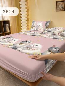 2/3 Pcs Printed Fitted Sheet Set, Bedding, Bed Sheet Set, Halloween Decor, Fall Decor, Soft And Comfortable Bedding, Room Decor, Christmas Decoration, Skin-Friendly Bed Cover Set For All Season, Halloween Gift, Mattress Protector For Bedroom, Fits For Twin Full King Queen Size Bed, 1 Fitted Sheet And 2 Pillowcases, Machine Washable