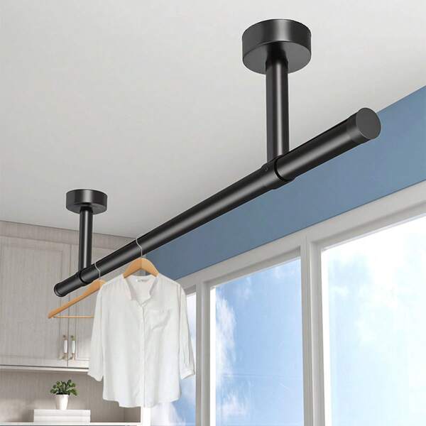 1 Set Multifunctional Splicing Clothes Rack, Metal Hanging Pole For Balcony, Fixed Installation Laundry Pole, Removable Wall Or Ceiling Mount, Space-Saving Multipurpose Rod For Bedroom, Bathroom, Home, Closet, Drying Racks