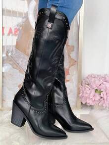 Women Knee-High Boots - 黑色 - 查看 3