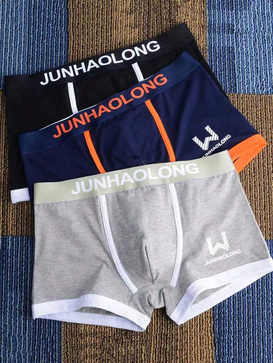 3 piezas Boxers de unicolor transpirables, suaves y elásticos para hombres, hechos - - Multicolor - Ver 1