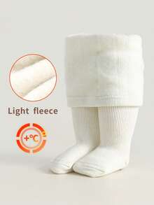 1 Pair Cozy Warmth Girls' Tights - Fleece Interior, Solid & Striped, Great For Cold Days Baby Toddler Leggings