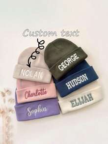 1pc Customized Personalized Embroidered Knit Beanie Hat, Can Customize Text, Solid Color Elastic Warm Knit Hat With Customizable Logo, Suitable For Daily Outdoor Autumn/Winter Fashion, Multiple Colors Available, Cute & Simple Unisex Fashion Hat, Casual Customized Gift, Personalized Gift For Friends & Family, Essential Warm Hat For Autumn/Winter, Winter Fashion, Christmas Gift, Suitable For Men & Women, Customized Hat, Streetwear Casual Fashion - Multicolor - View 2