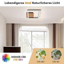 Luz de techo LED para cocina - Blanco cálido 3000K, lámpara de techo de madera moderna de 12W, diseño cuadrado negro para cocina, sala de estar, dormitorio, pasillo y comedor